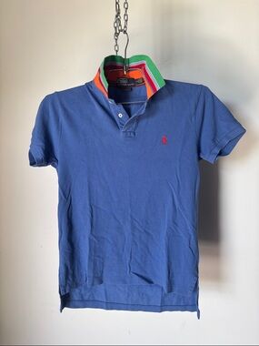 Polo by Ralph Lauren Royal Blue Short-Sleeve Polo with Multicolor Collar Vintage